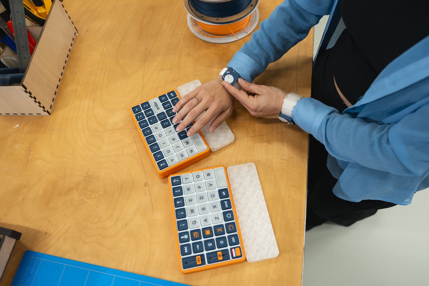 OnCue keyboard and wristbands in use